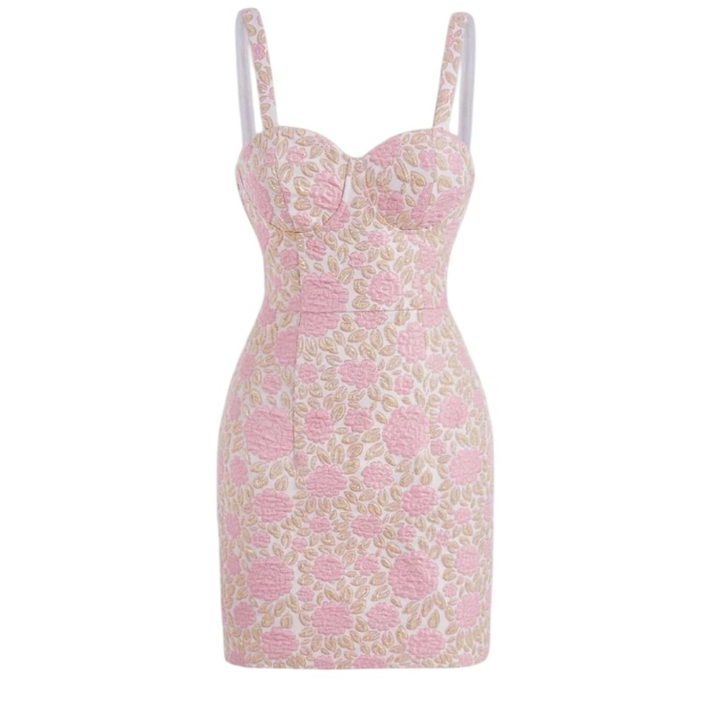 SHEIN Floral Jacquard Bustier Mini Dress – Medium – New, Sold Out‎ – No Stretch